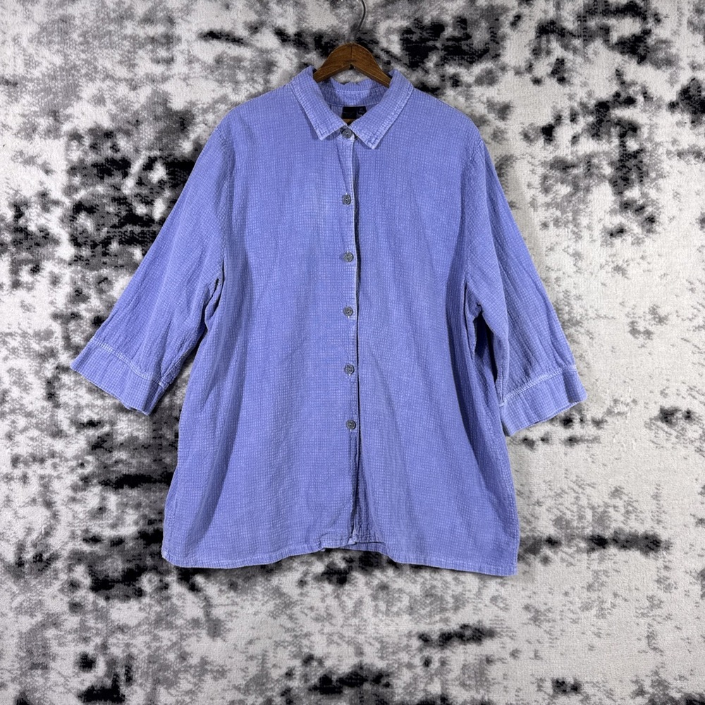 Focus Casual Life Top Womens Size Extra Large Blue Button Up Cotton Preshrunk
